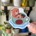 Cute Otter Drinking Coffee Vinyl Sticker