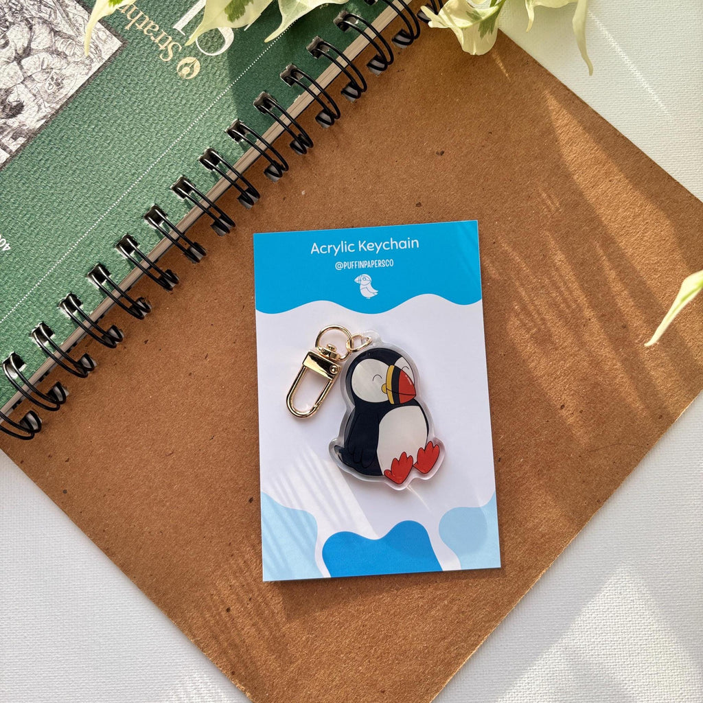 Cozy Puffin Acrylic Keychain