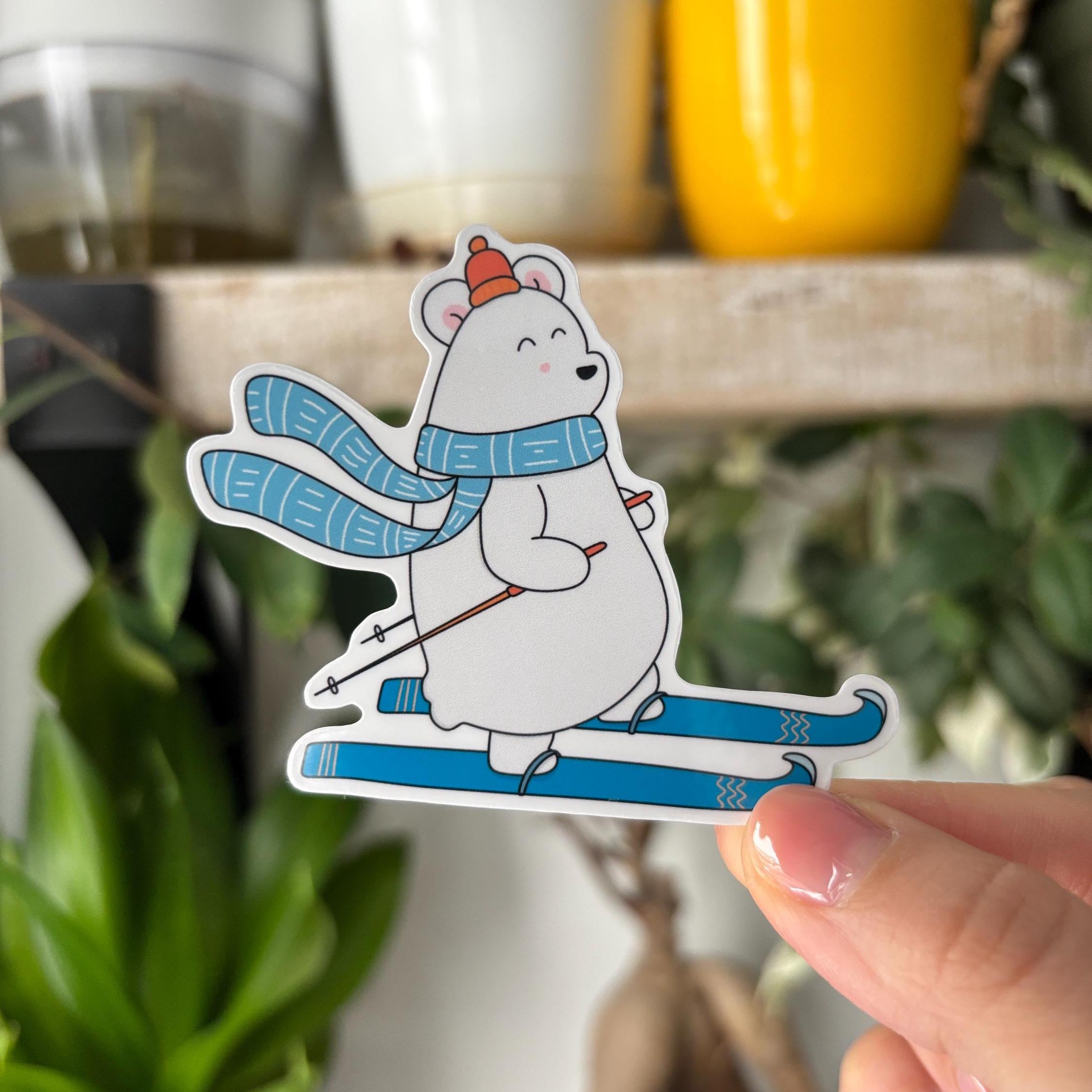 Cozy Bear Skiing Vinyl Sticker