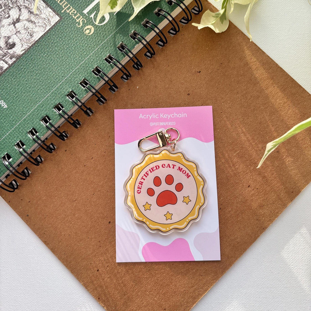Certified Cat Mom Badge Acrylic Keychain