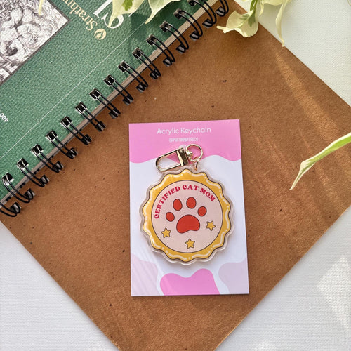 Certified Cat Mom Badge Acrylic Keychain