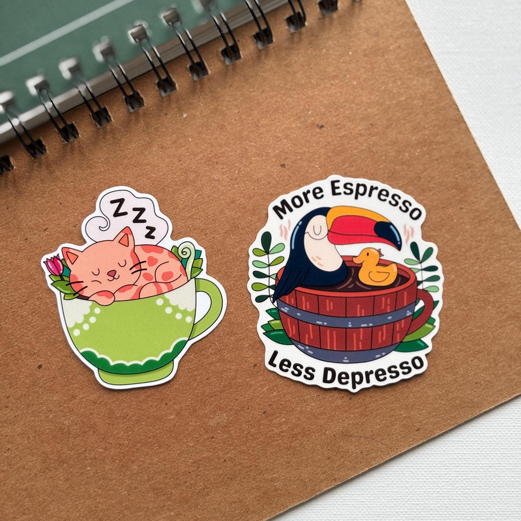 More Espresso Less Depresso Coffee Vinyl Sticker