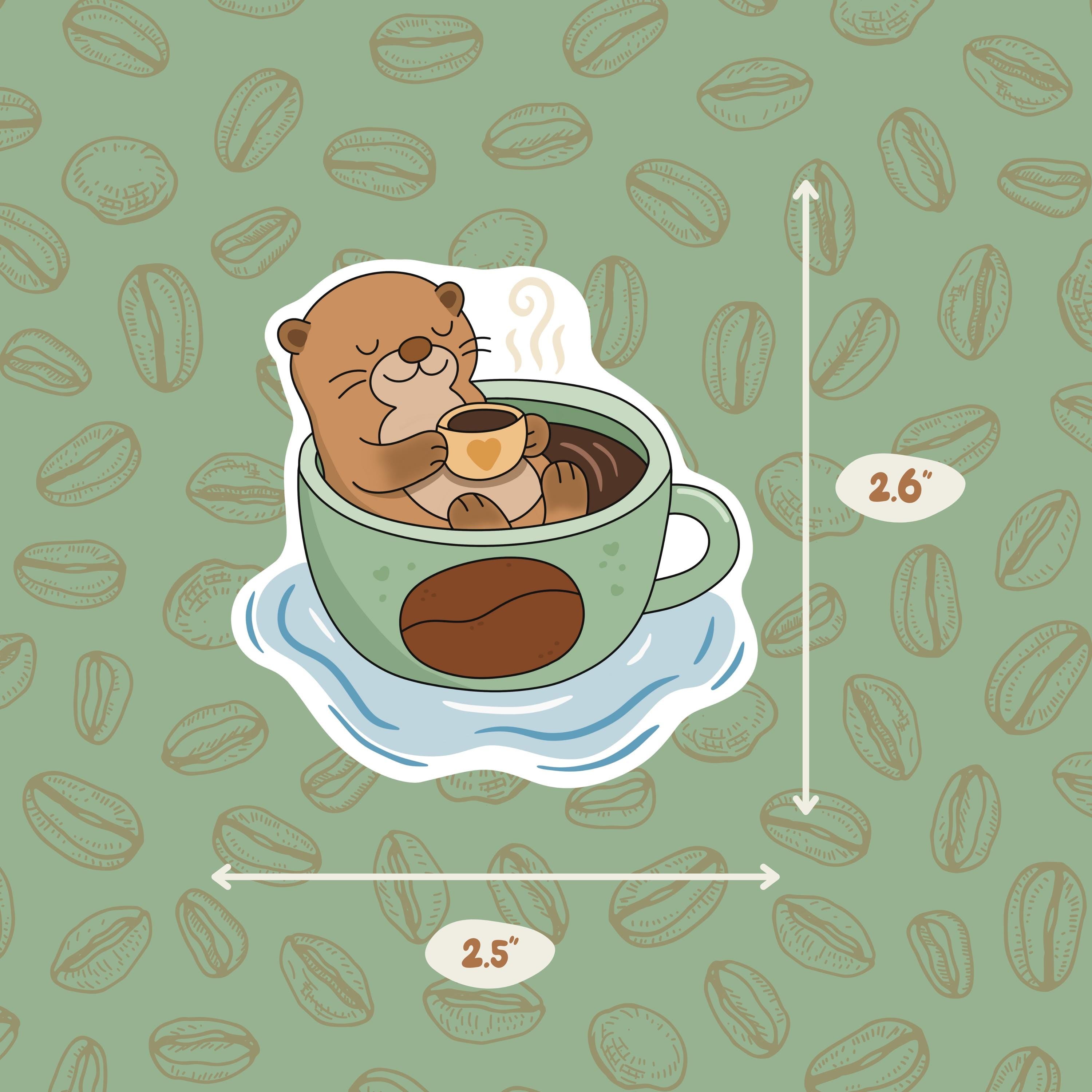 Cute Otter Drinking Coffee Vinyl Sticker