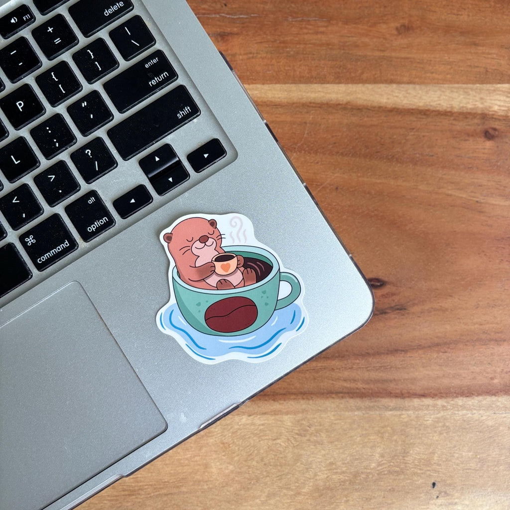 Cute Otter Drinking Coffee Vinyl Sticker