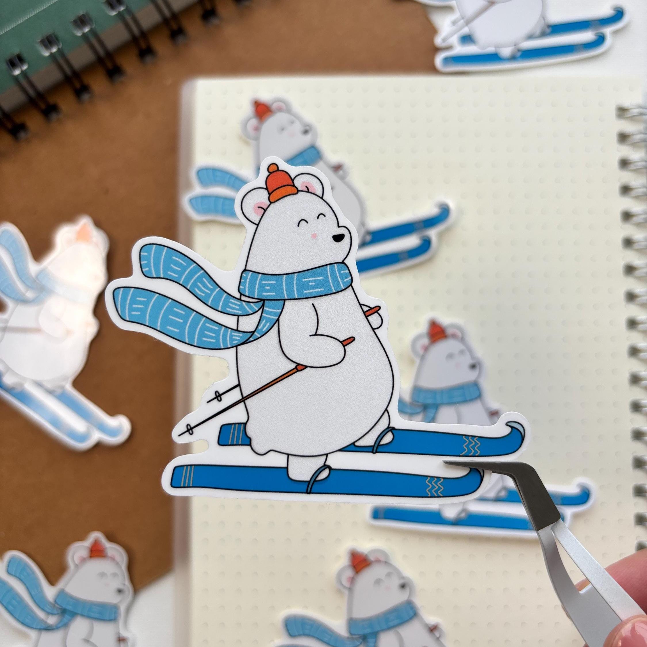 Cozy Bear Skiing Vinyl Sticker