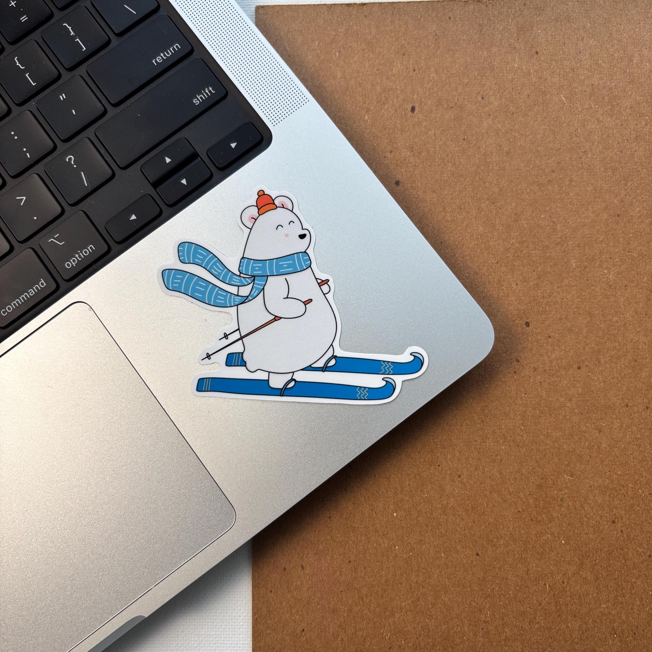 Cozy Bear Skiing Vinyl Sticker
