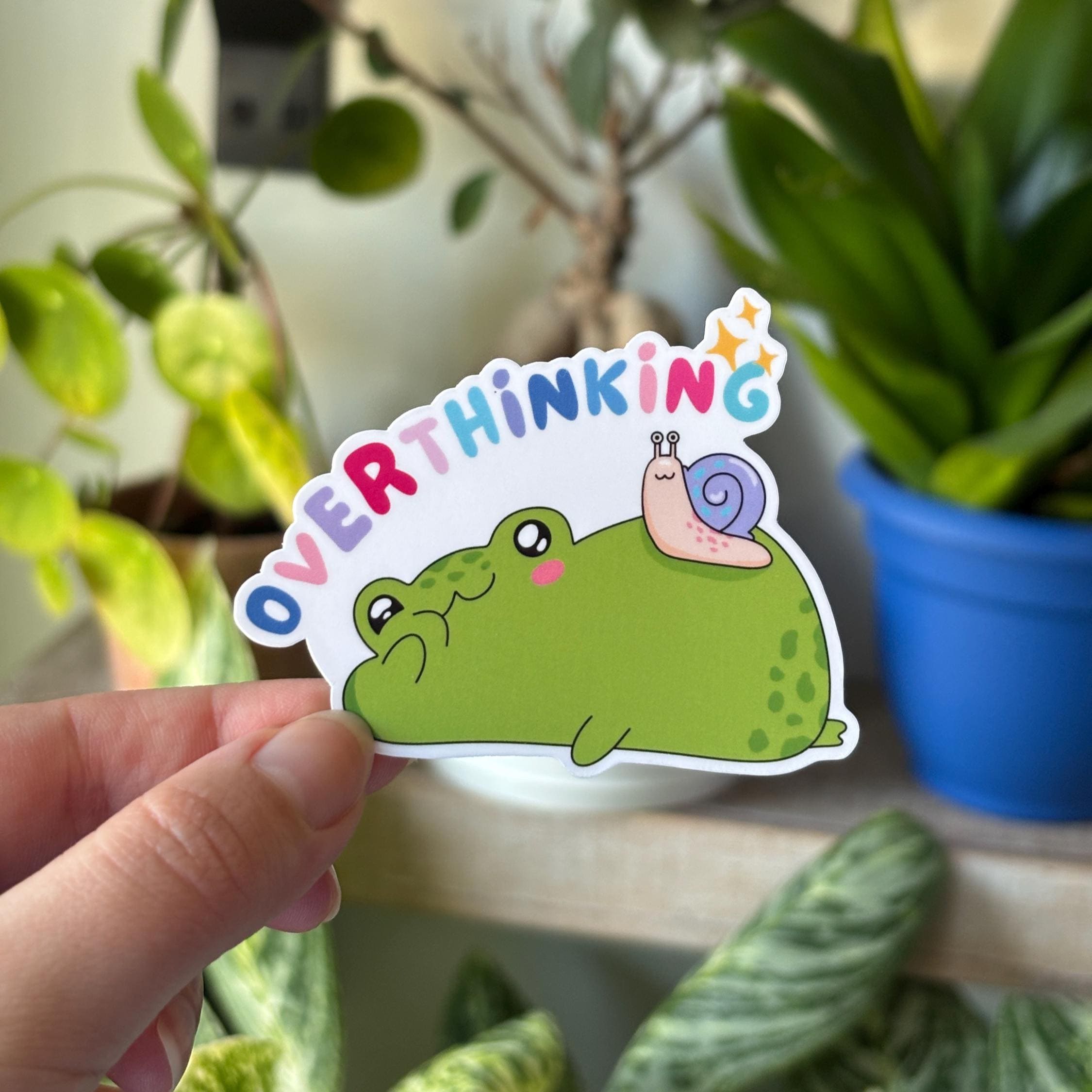 Overthinking Frog Vinyl Sticker