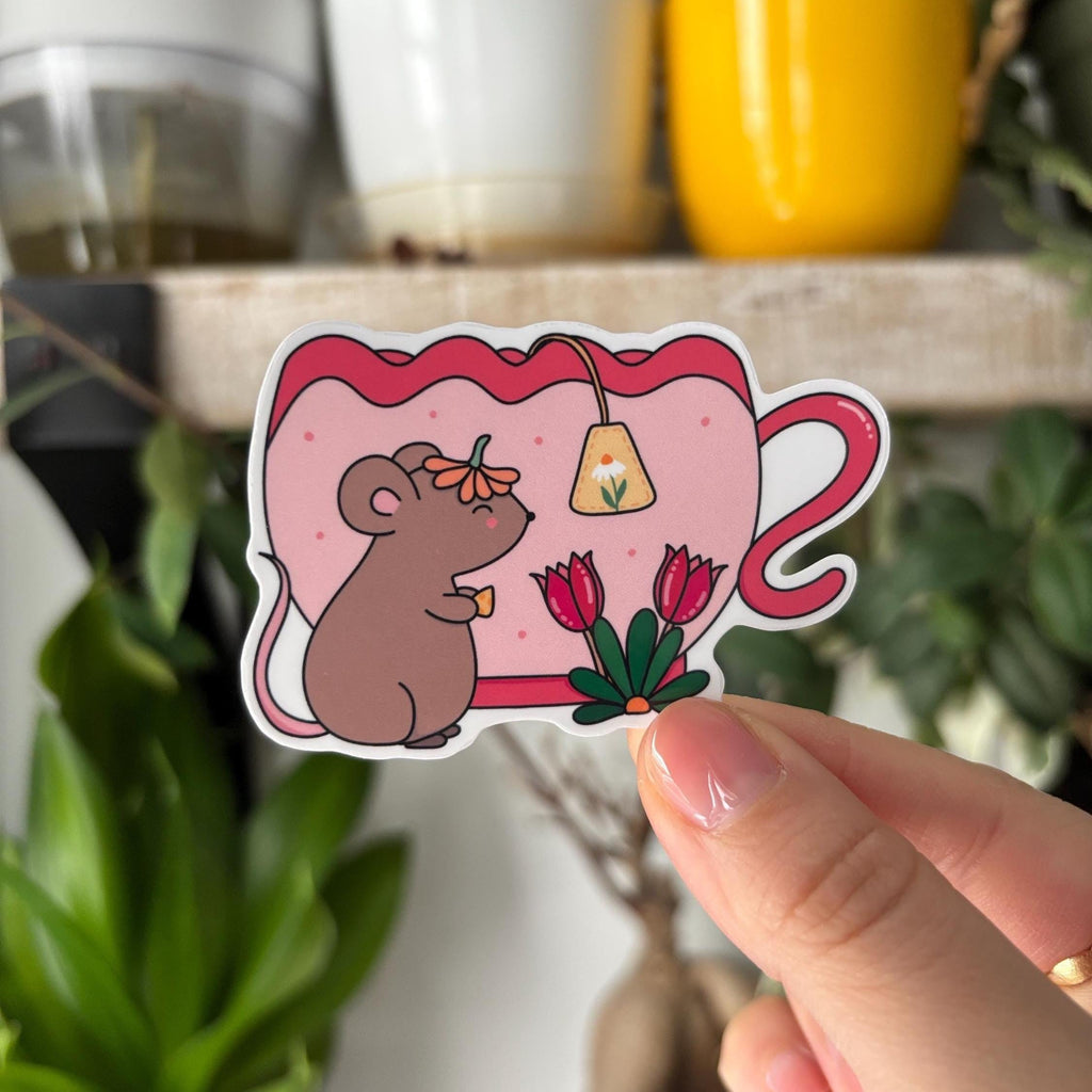 Teacup Mouse Vinyl Sticker