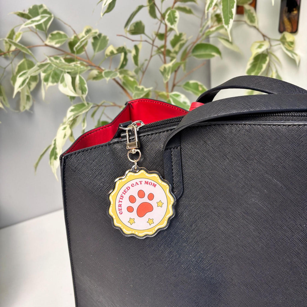 Certified Cat Mom Badge Acrylic Keychain