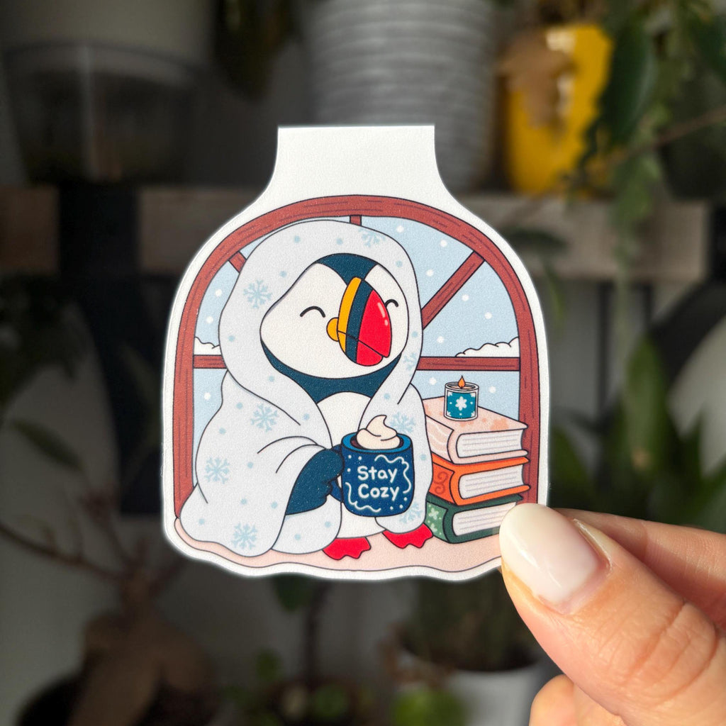 Cozy Puffin Magnetic Bookmark