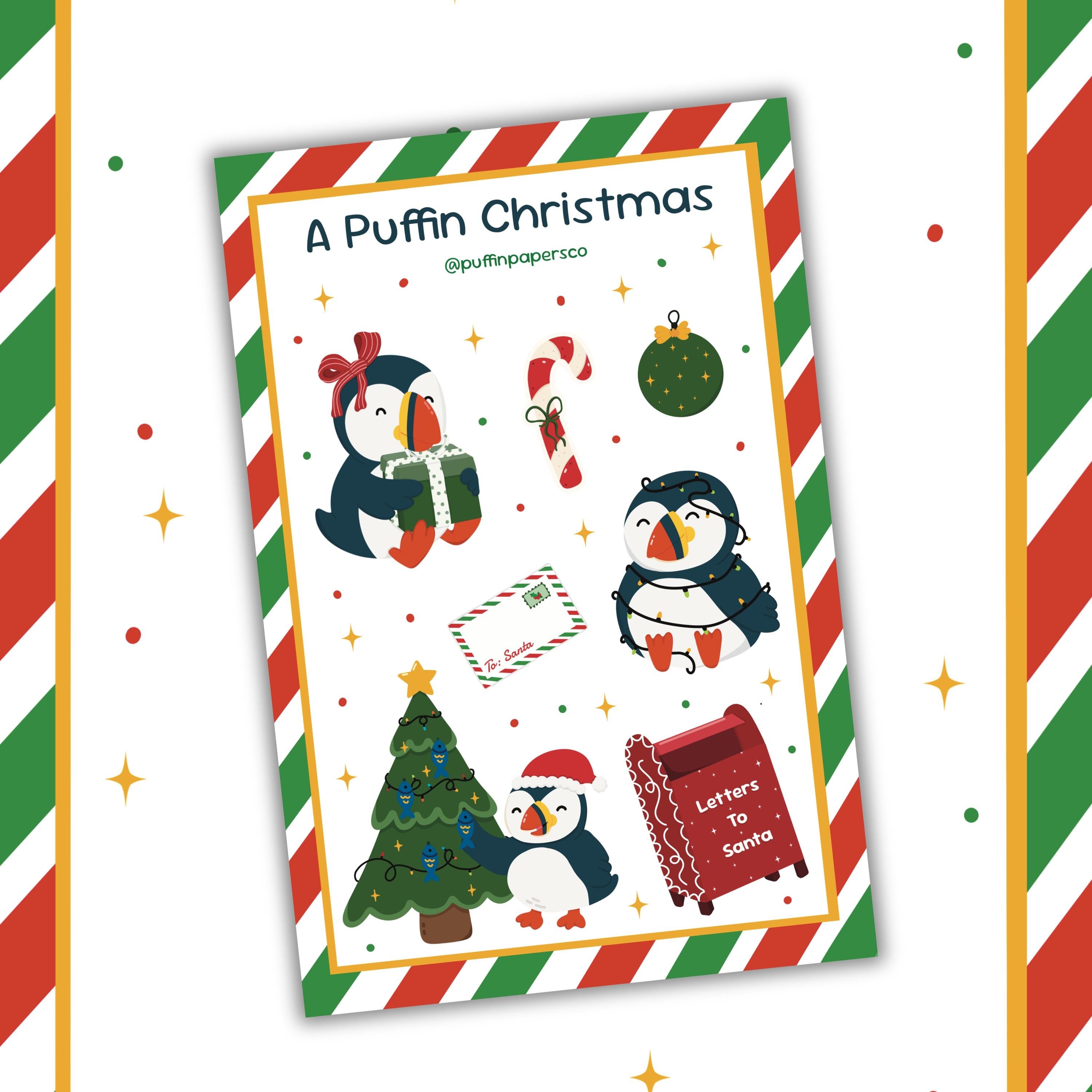 A Puffin Christmas Sticker Sheet