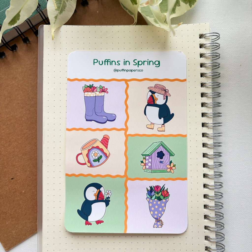 Puffins in Spring Sticker Sheet