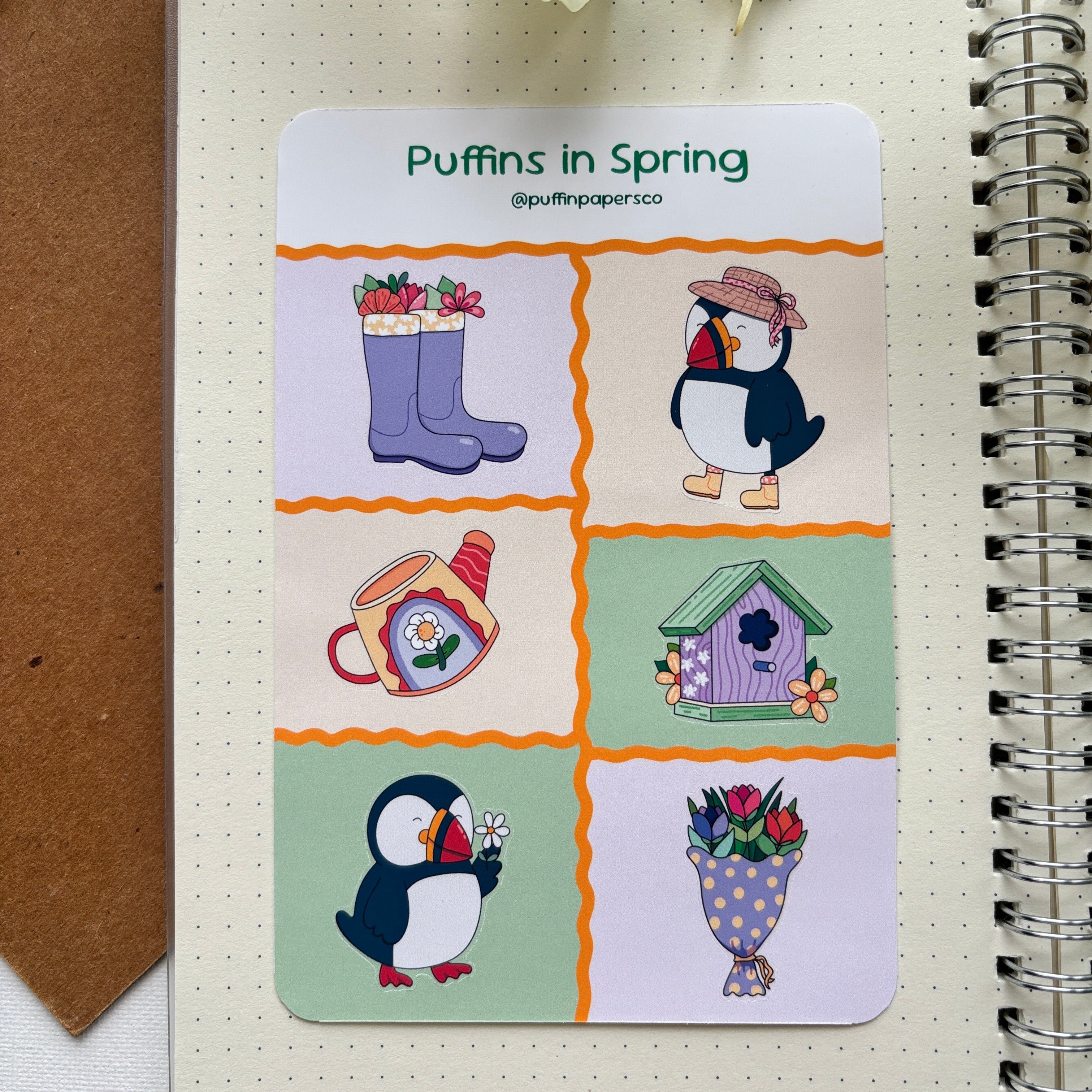 Puffins in Spring Sticker Sheet