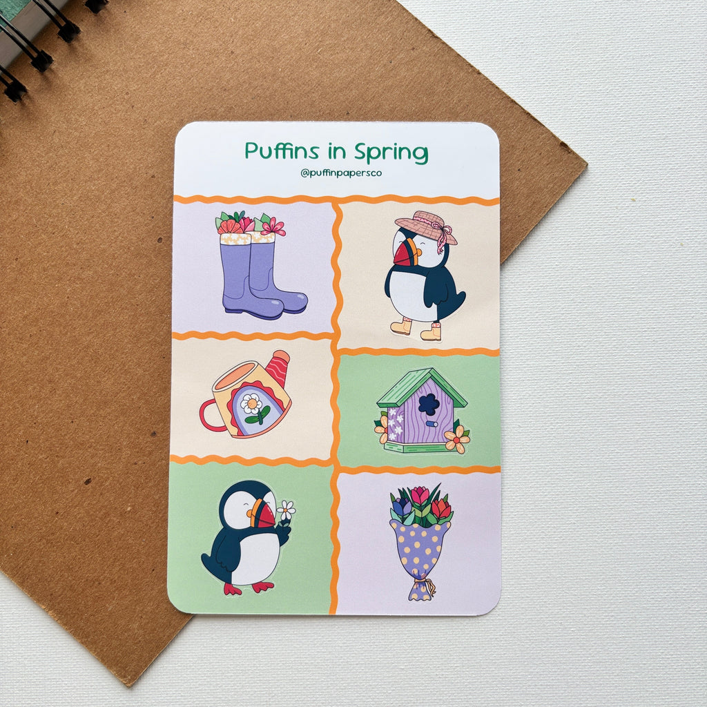 Puffins in Spring Sticker Sheet