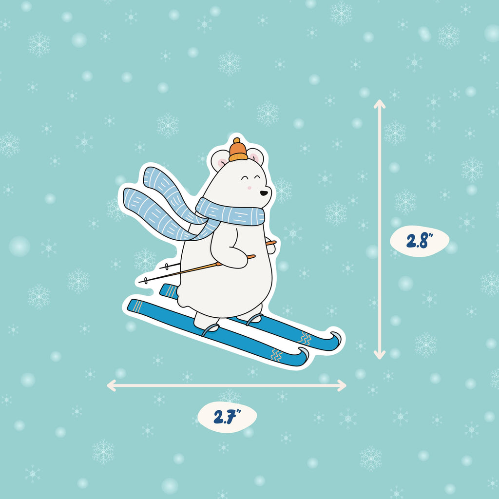 Cozy Bear Skiing Vinyl Sticker