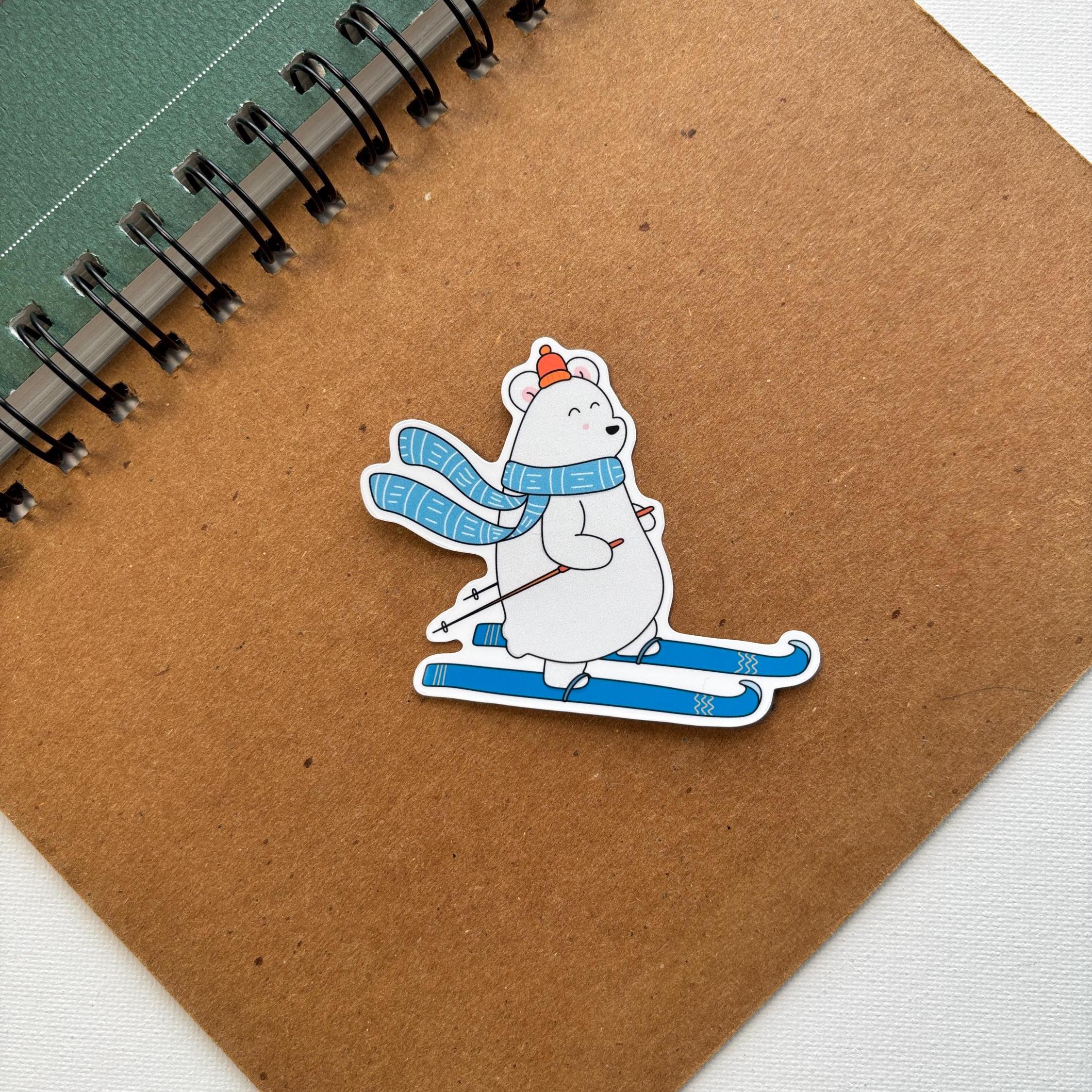 Cozy Bear Skiing Vinyl Sticker