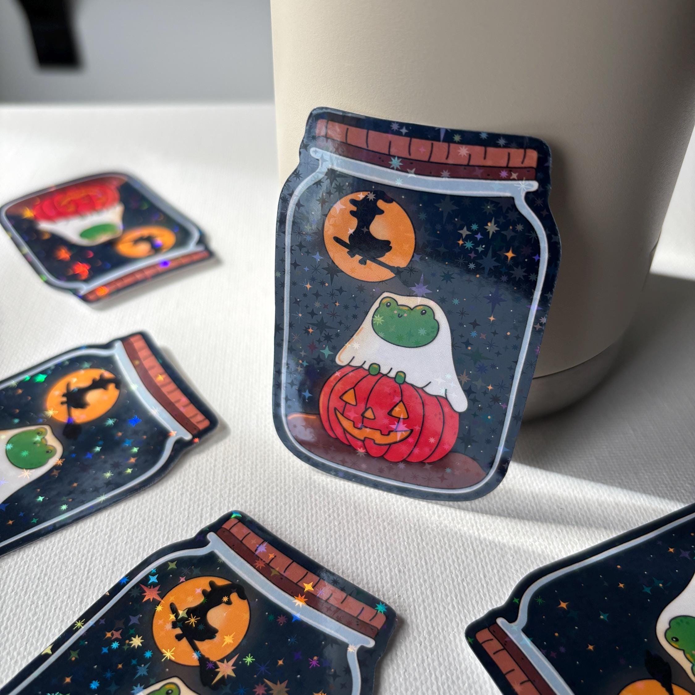 Cute Ghosty Frog in a Jar Vinyl Sticker