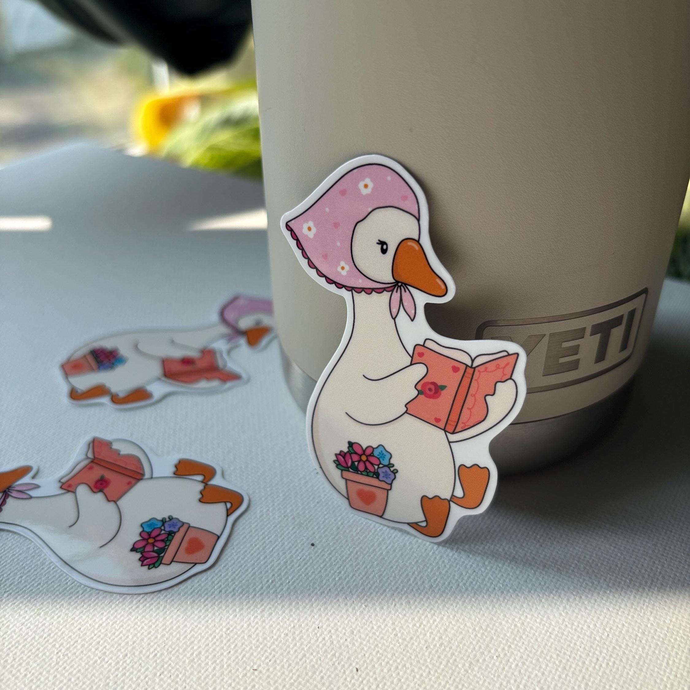 Goose Reading a Cozy Book Vinyl Sticker